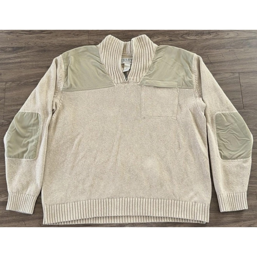 Duluth Trading Co Sweater Mens XL Beige 1/4 Zip Mock Neck Patch Knit Pullover